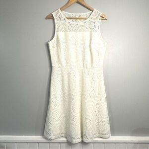 Tacera Womens size Medium Ivory off white sleeveless dress crochet lace 46B5